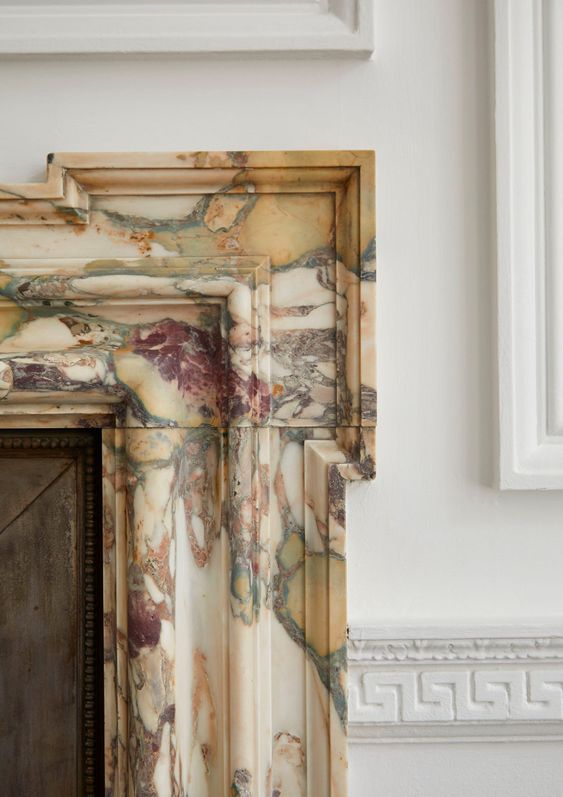 colorful marble mantle detail